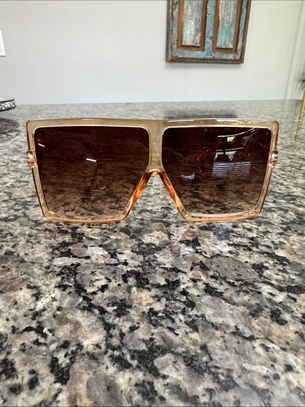 Oversized Square Gradient Sunglasses - Amber Frame, Brown Lenses